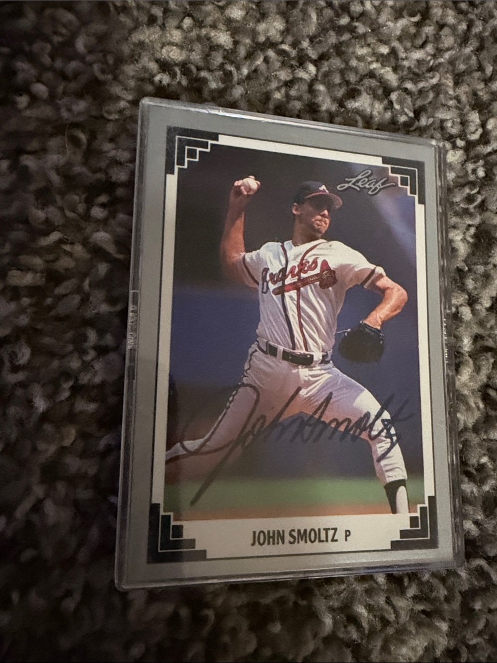 John Smoltz Baseball Card in Clear Protective Case - autographed no coz